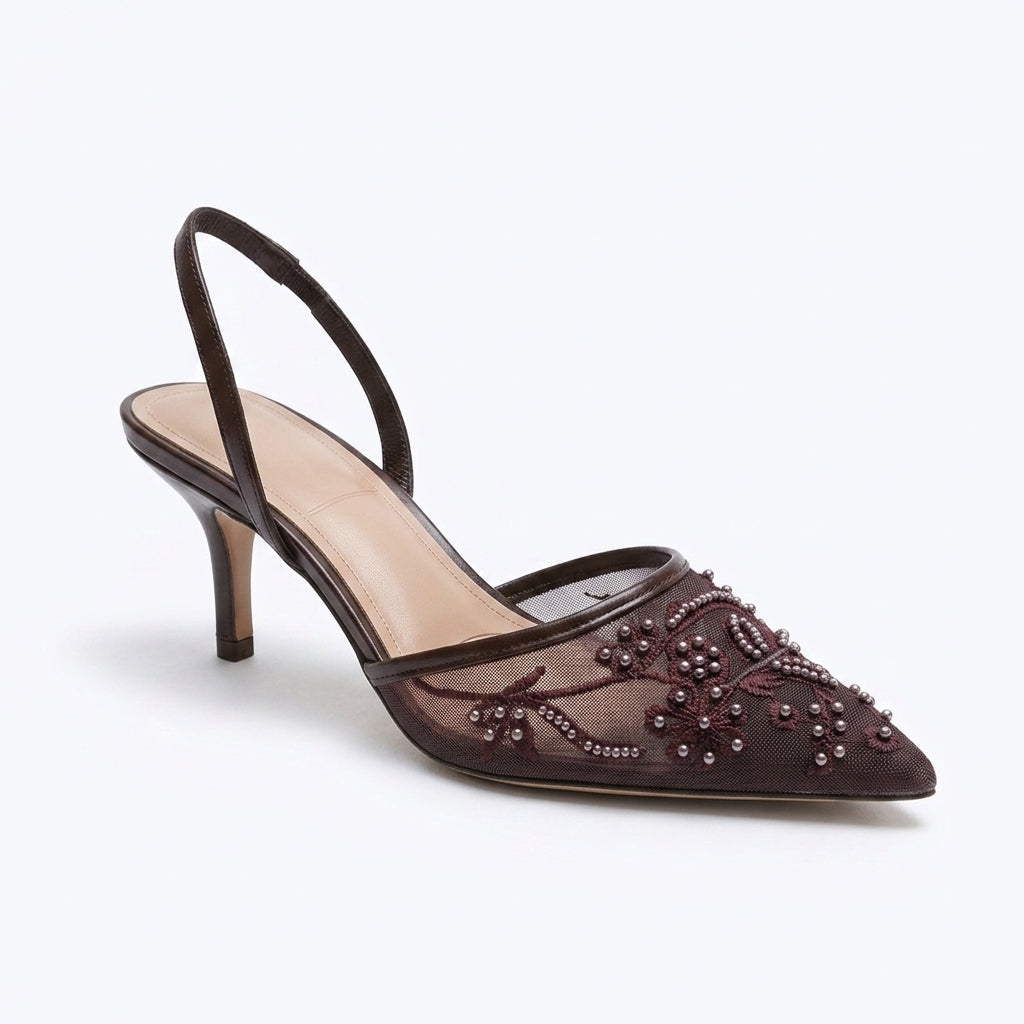 Women's Lace Mesh Pointed-Toe Stiletto Heels | Small Fragrance Princess Style A89