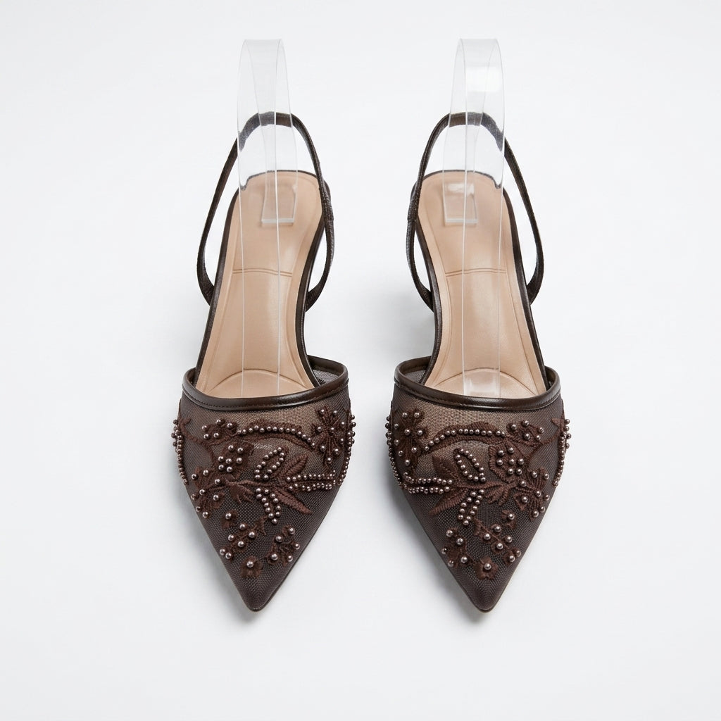 Women's Lace Mesh Pointed-Toe Stiletto Heels | Small Fragrance Princess Style A89