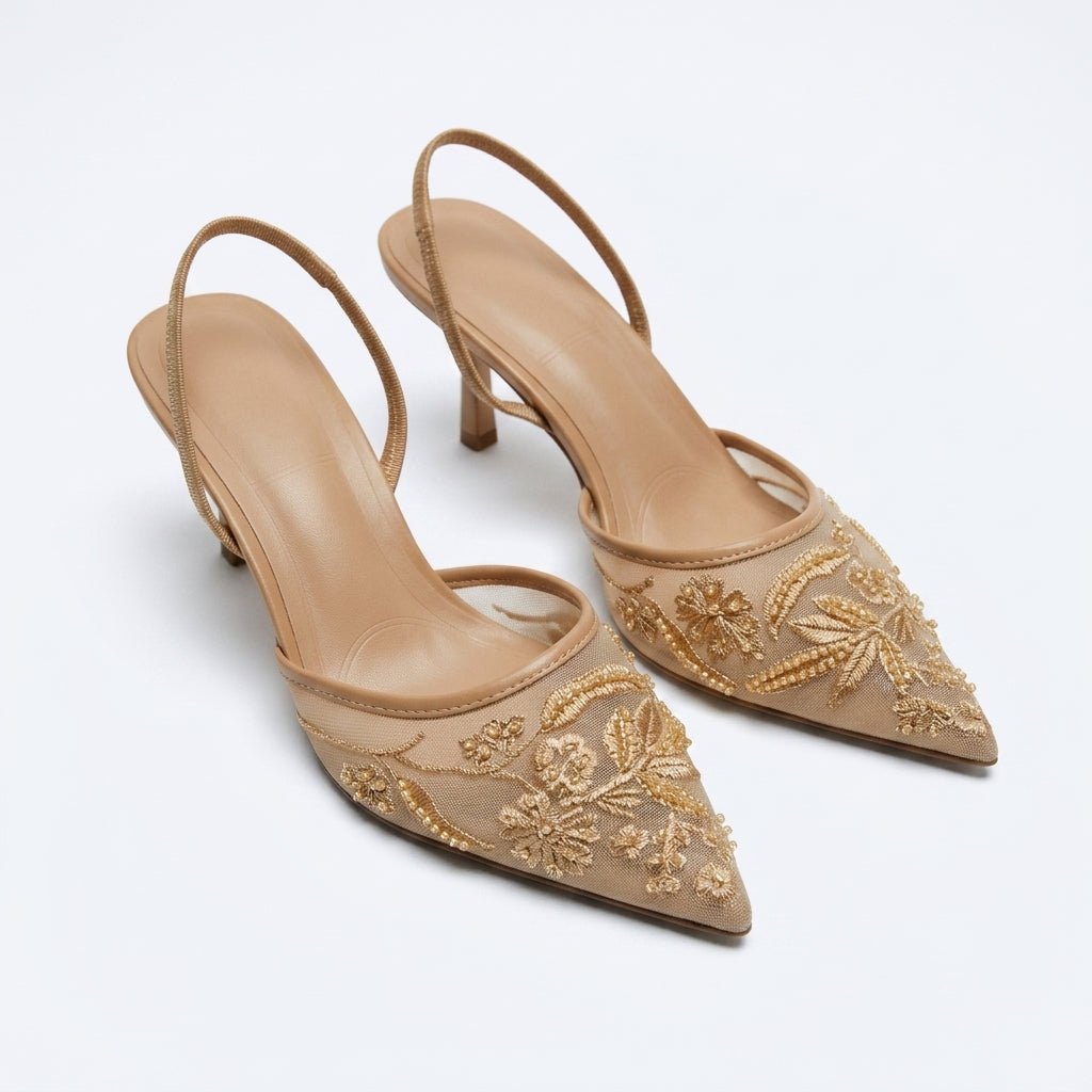 Women's Lace Mesh Pointed-Toe Stiletto Heels | Small Fragrance Princess Style A89