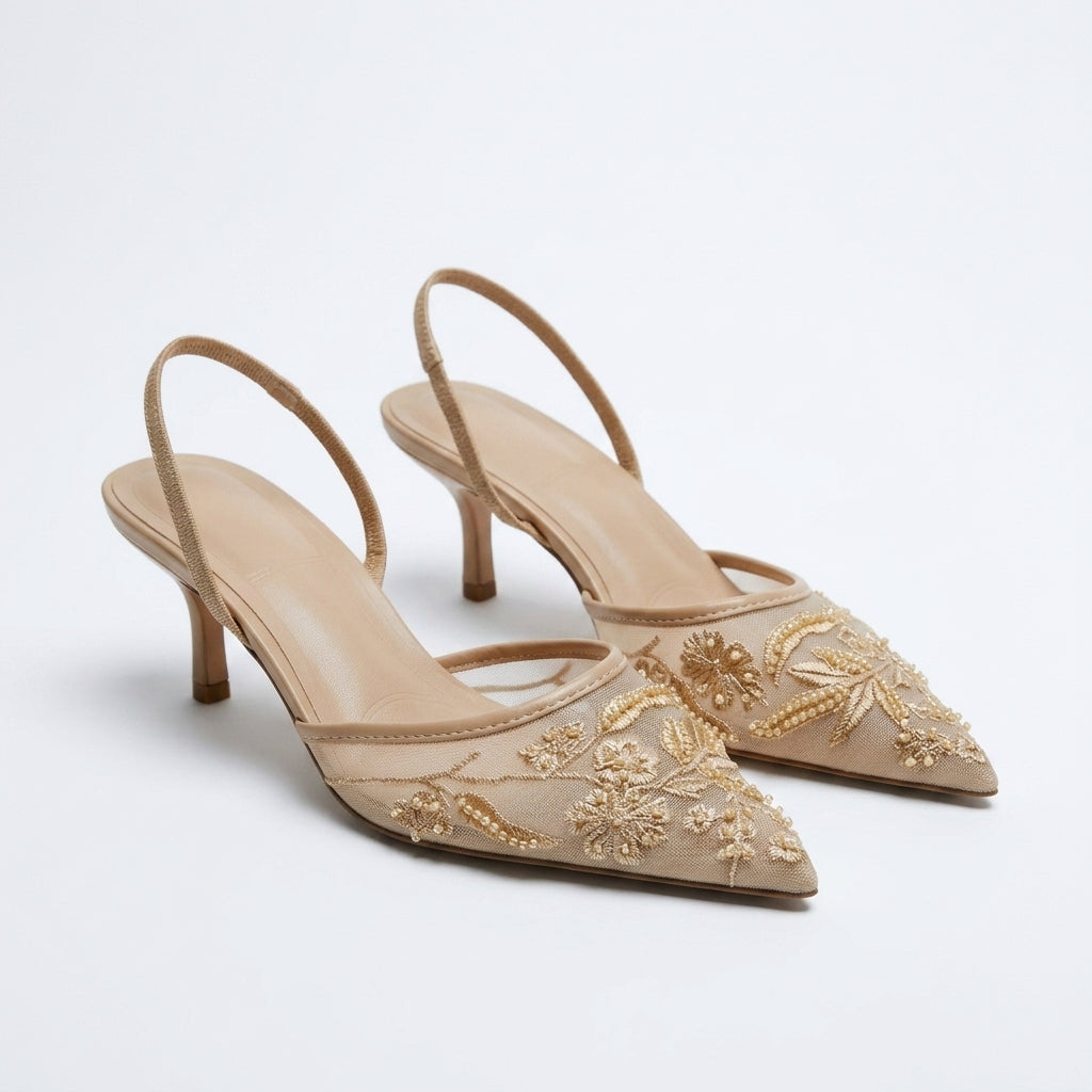 Women's Lace Mesh Pointed-Toe Stiletto Heels | Small Fragrance Princess Style A89