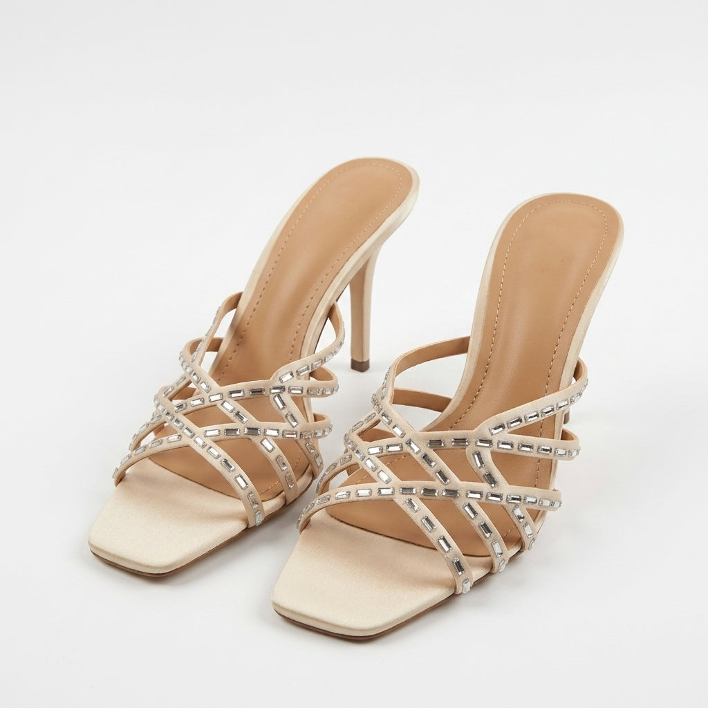 Women's Square-Toe Super High Heel Sandals | Cross-Strap Open-Toe Stilettos A93