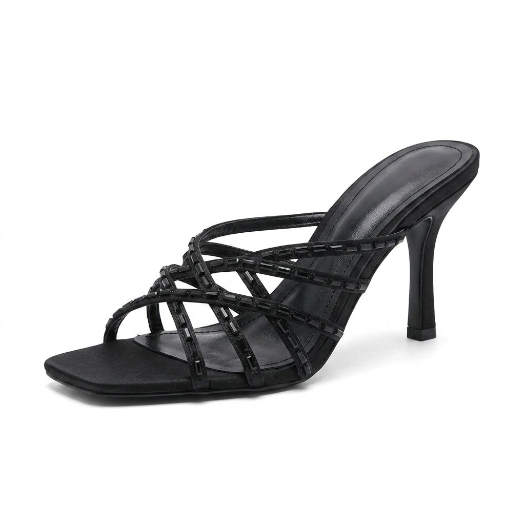 Women's Square-Toe Super High Heel Sandals | Cross-Strap Open-Toe Stilettos A93