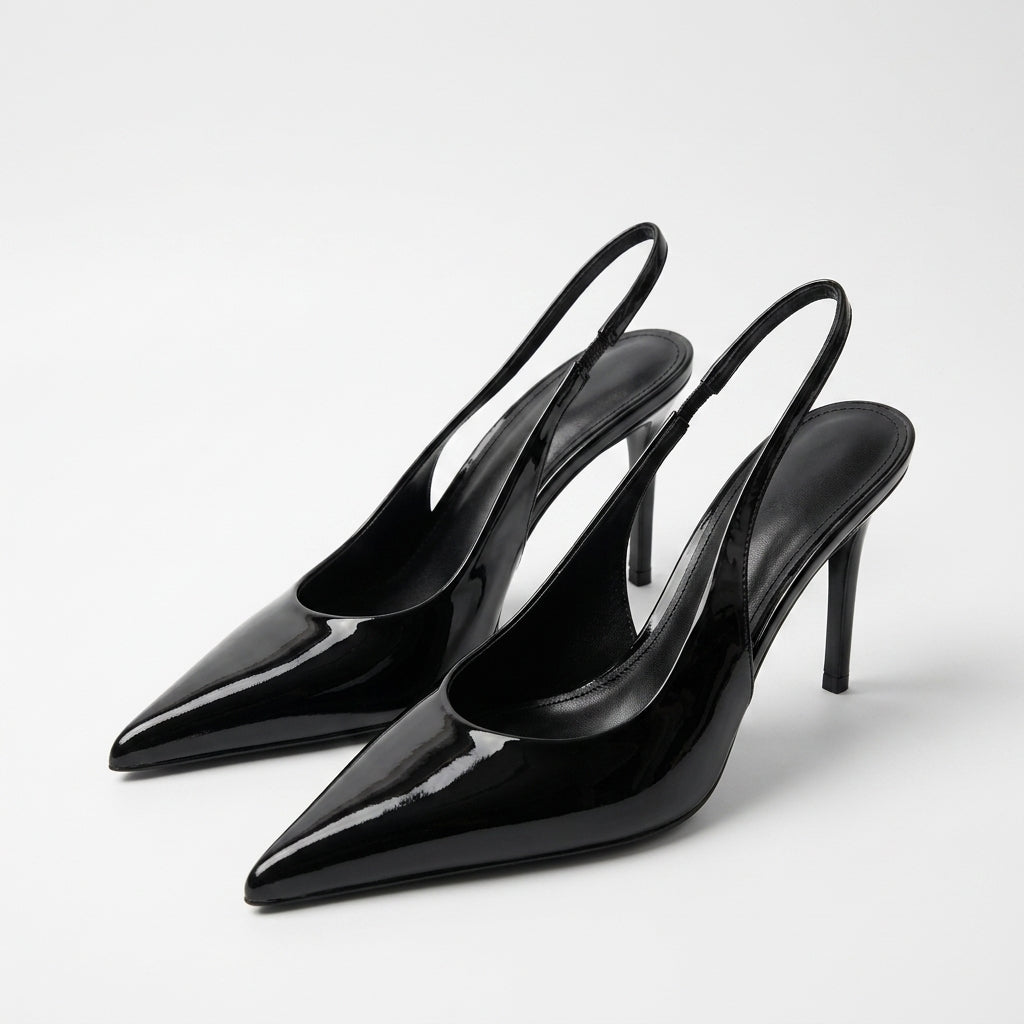 Women's Patent Leather Pointed-Toe Stiletto Mules | Elegant Slingback Heels A88
