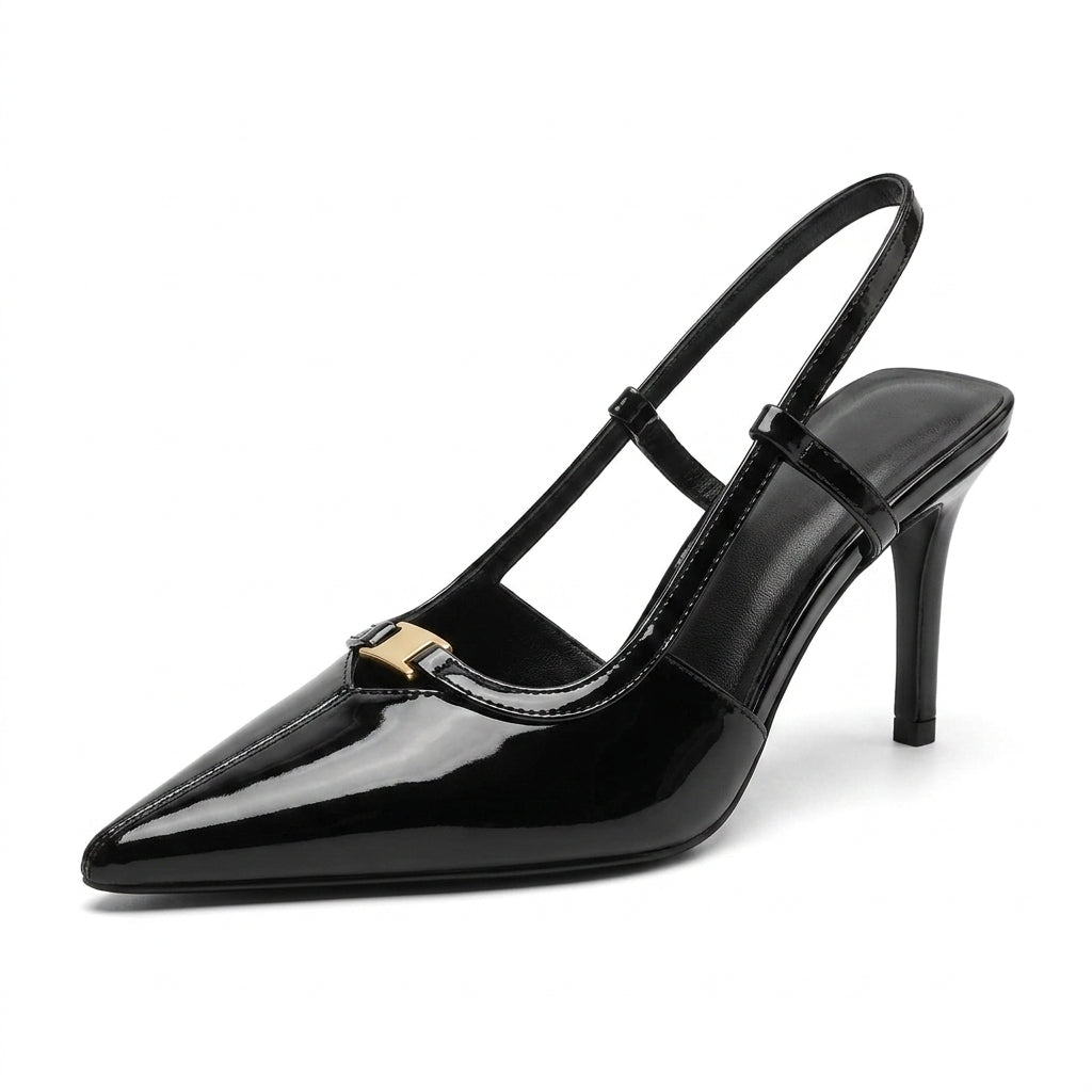 Women's Hollow Pointed-Toe Buckle High Heels | Shallow Slingback Fashion Sandals A96