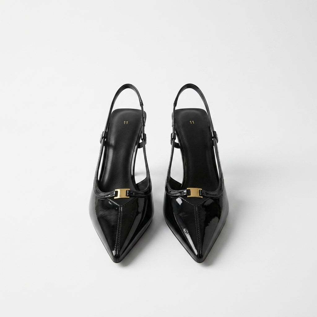 Women's Hollow Pointed-Toe Buckle High Heels | Shallow Slingback Fashion Sandals A96