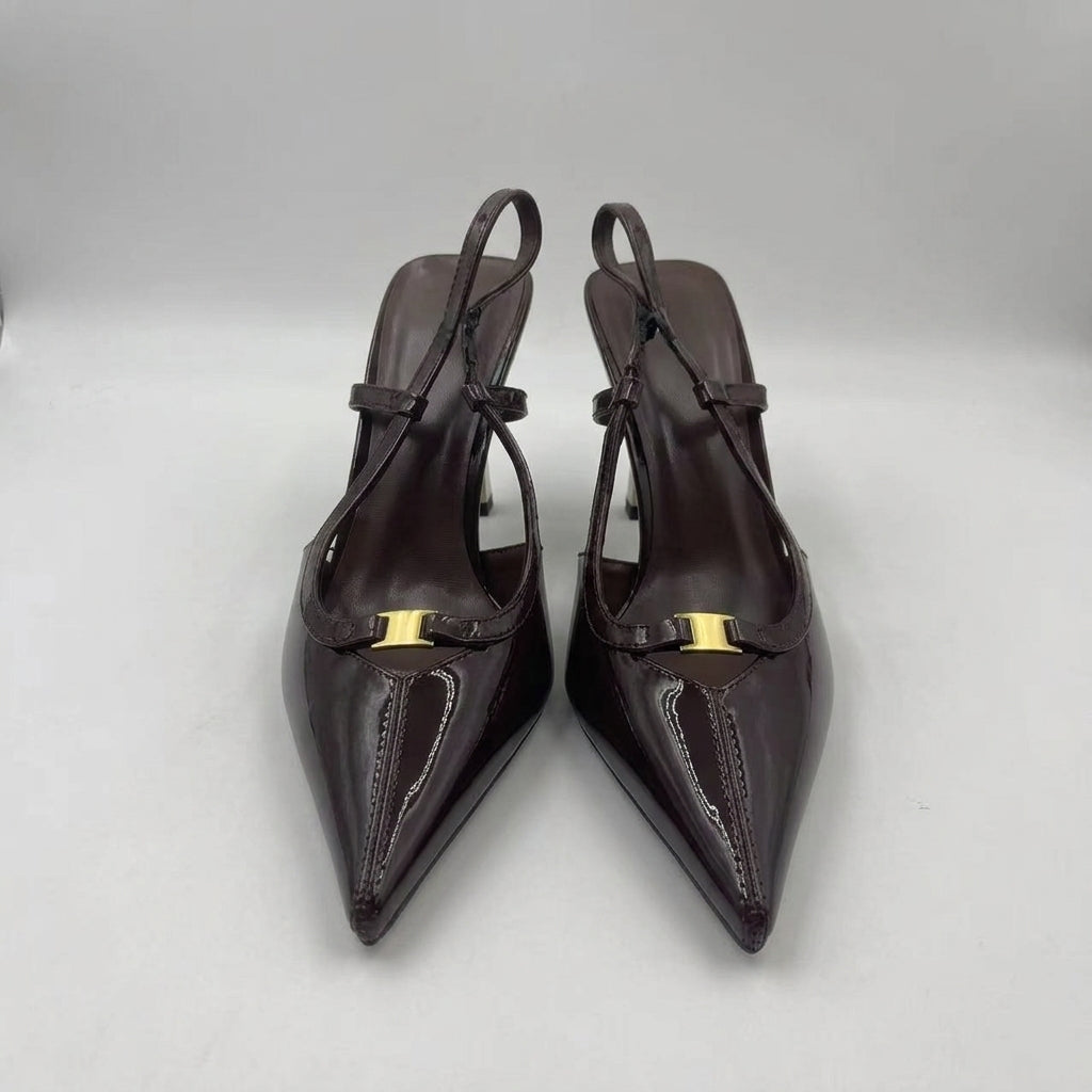 Women's Hollow Pointed-Toe Buckle High Heels | Shallow Slingback Fashion Sandals A96