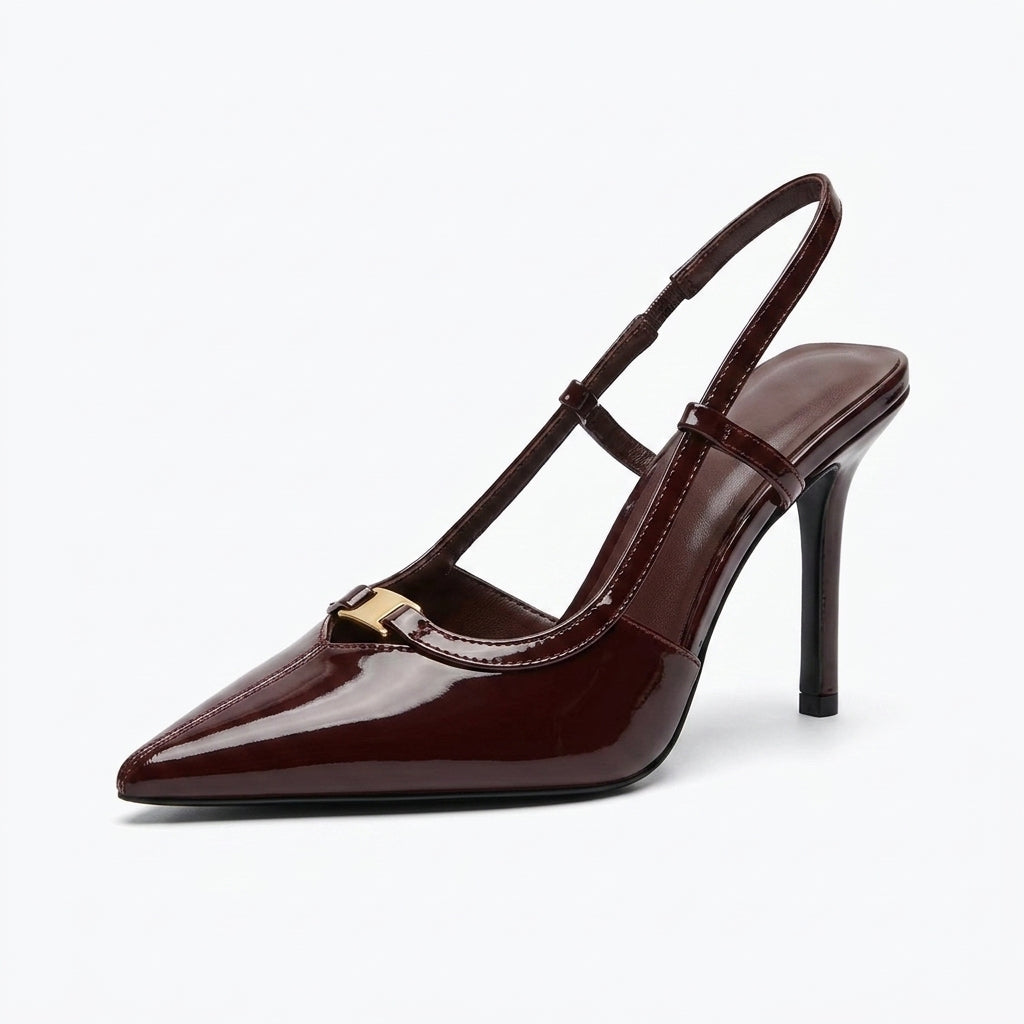 Women's Hollow Pointed-Toe Buckle High Heels | Shallow Slingback Fashion Sandals A96