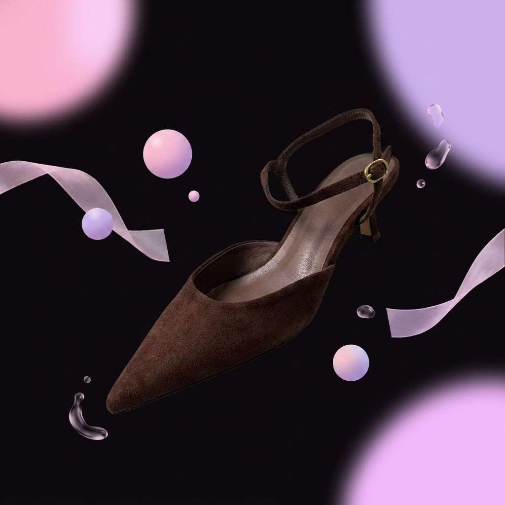 Women's Suede Pointed-Toe Kitten Heel Mules | Embellished Open-Back Retro Slides A97