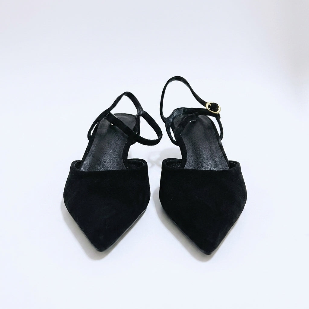 Women's Suede Pointed-Toe Kitten Heel Mules | Embellished Open-Back Retro Slides A97