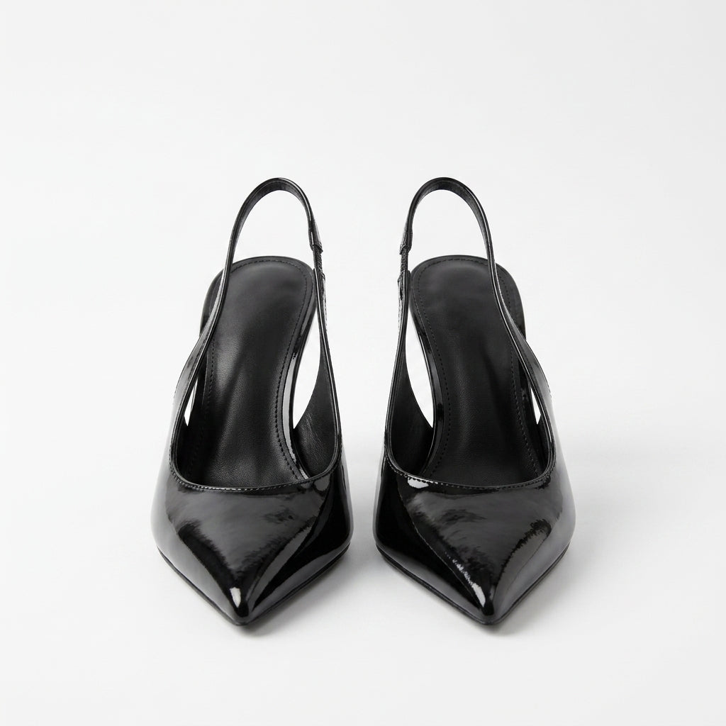 Women's Patent Leather Pointed-Toe Stiletto Mules | Elegant Slingback Heels A88
