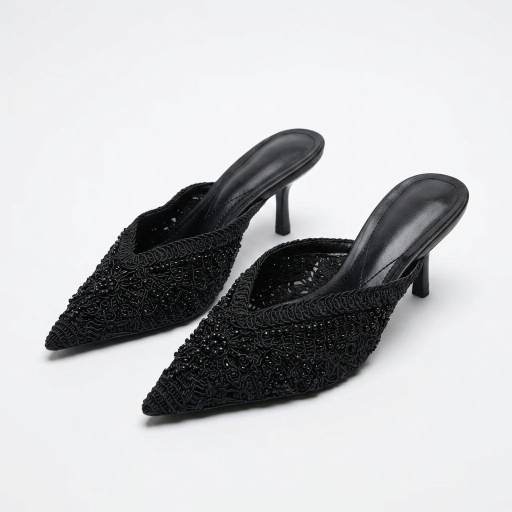 Women's French-Style Embellished Pointed-Toe Stiletto Mules A98