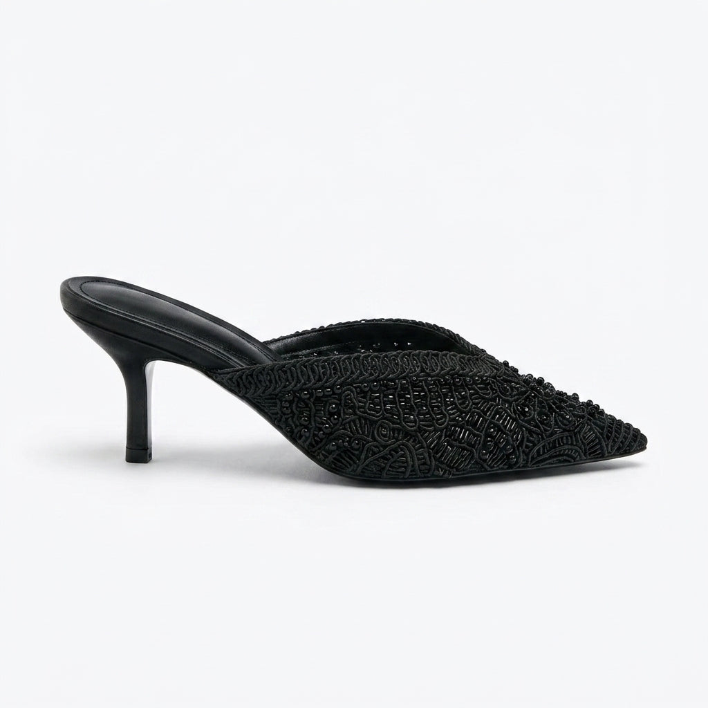 Women's French-Style Embellished Pointed-Toe Stiletto Mules A98