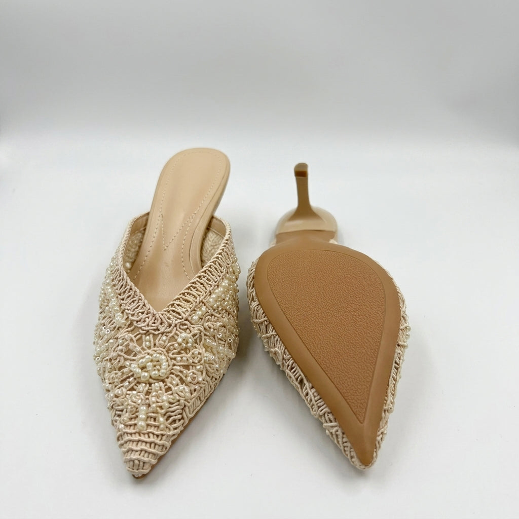 Women's French-Style Embellished Pointed-Toe Stiletto Mules A98