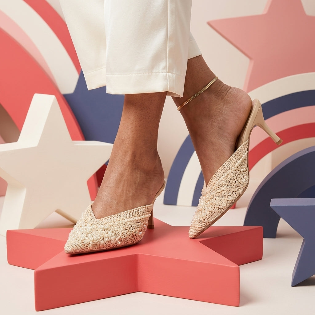 Women's French-Style Embellished Pointed-Toe Stiletto Mules A98
