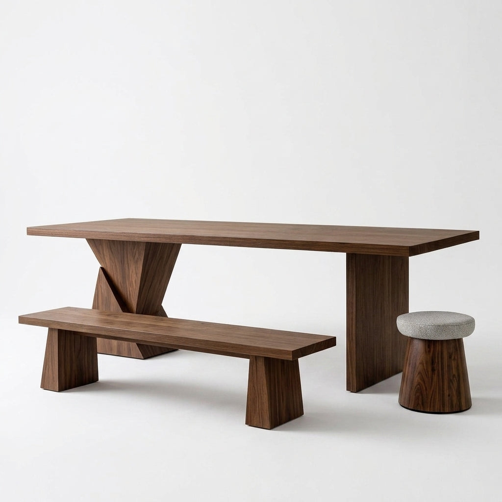 Wabi-Sabi Style  Wood Tea Table & Chair Acrylic Leg A112