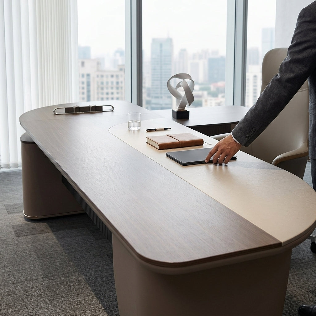Wood Executive Desk with Side Cabinet A113