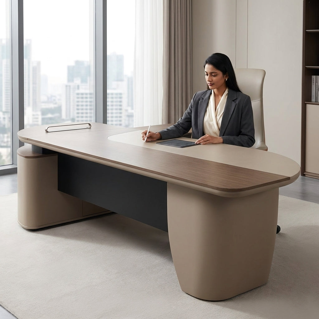 Wood Executive Desk with Side Cabinet A113